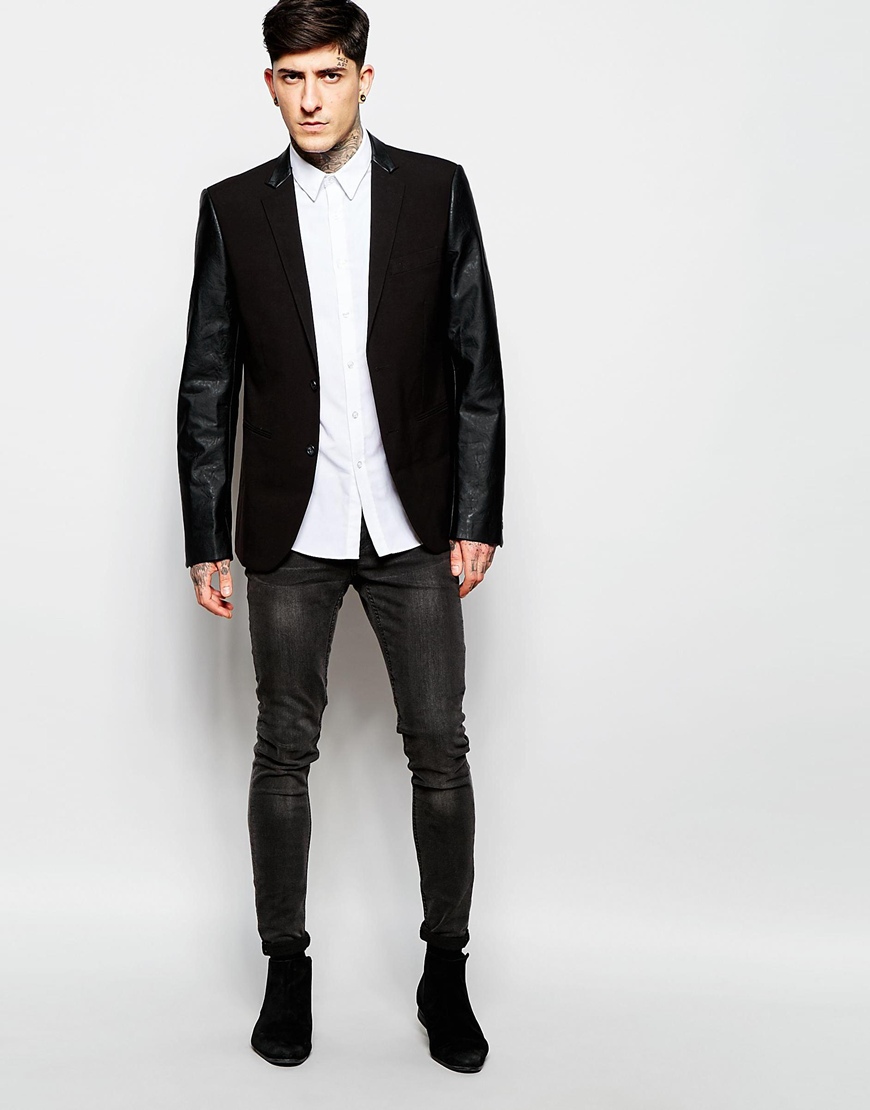Lindberg leather sleeve black blazer