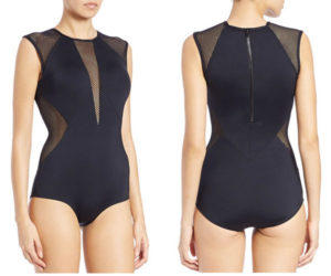 Carmen Marc Valvo black mesh one piece swim